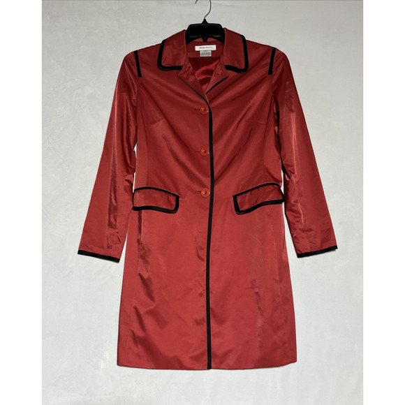 Nine West Mid Length Rain Coat Jacket Womens Medium Red Button Up Long Classic - Picture 1 of 10